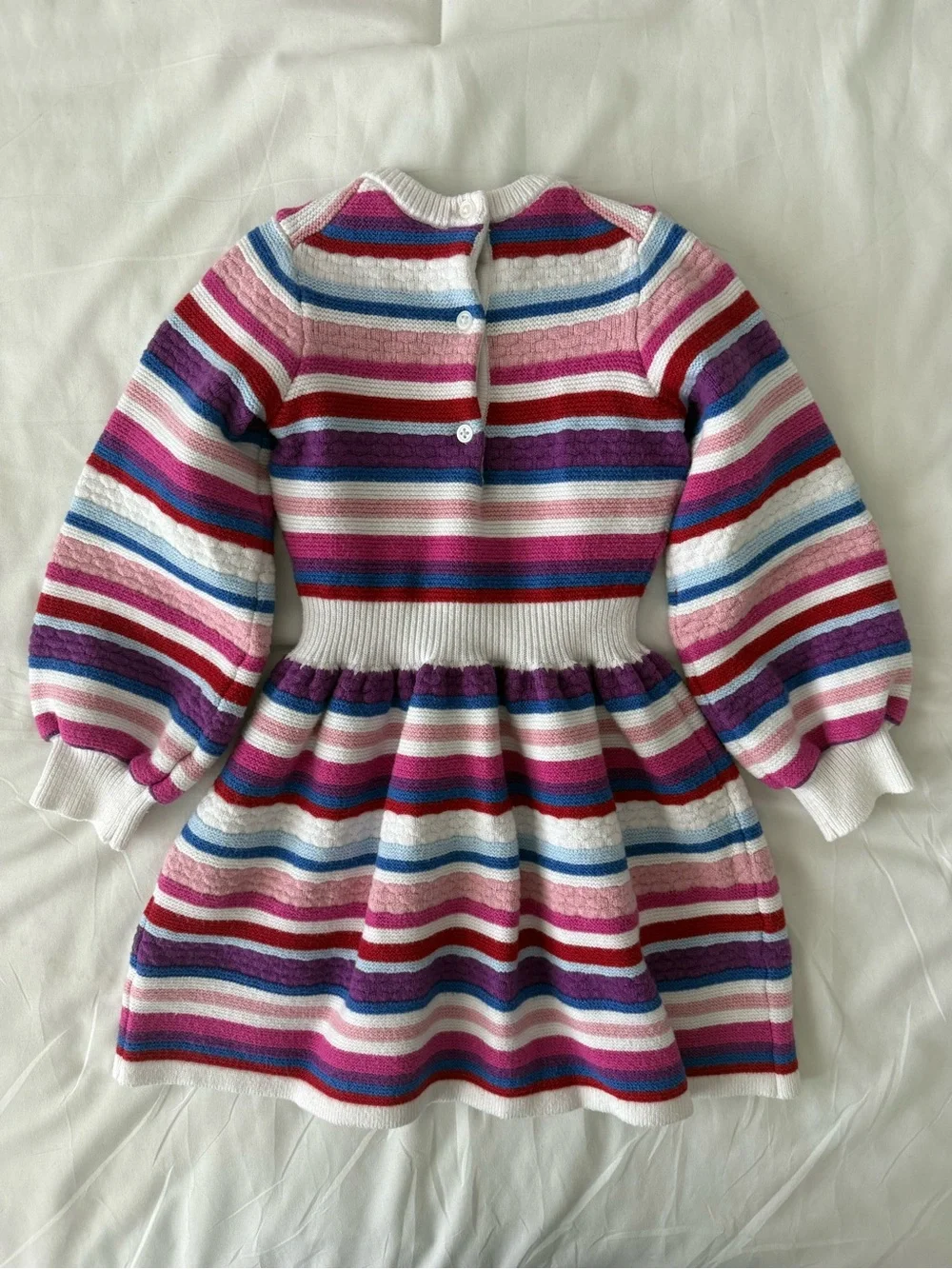 Janie and Jack Amara Striped Sweater Dress 4 Years Balloon Sleeve Pink Blue Knit